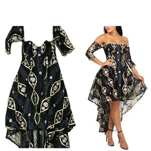 L'Atiste Heavily Embroidered High Low Hem Dress Dark Fairy Milkmaid